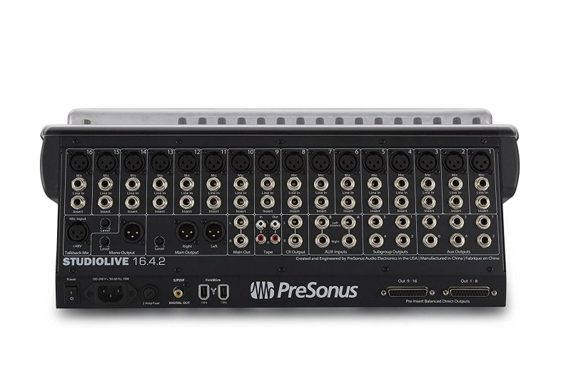 Decksaver Pro PreSonus StudioLive 16.4.2 smoked and clear cover for audio mixer, showing durable protective design and snug fit.