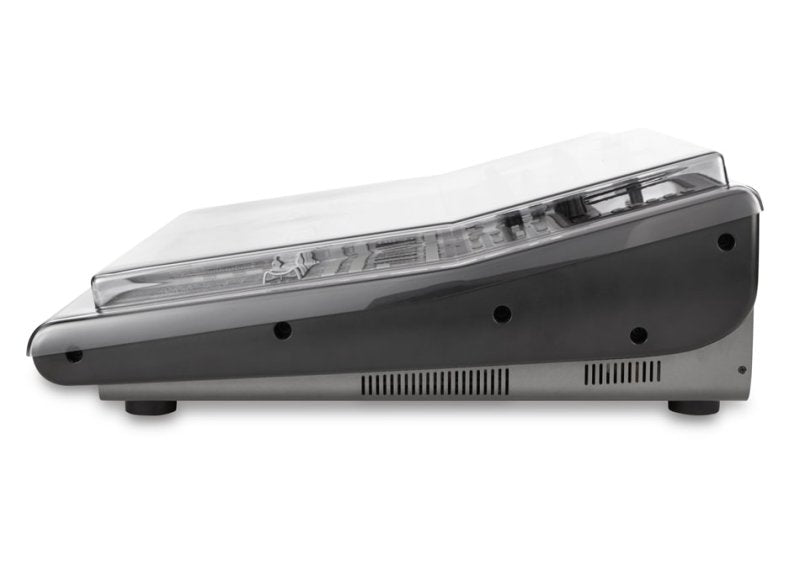 Decksaver Behringer X32 Producer professional audio mixer cover in smoked and clear plastic, protecting the mixer from dust and damage.