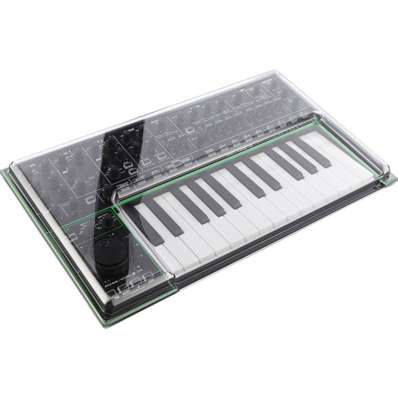 Decksaver cover for Roland Aira System 1 synthesizer, transparent protective plastic cover for safeguarding the device.
