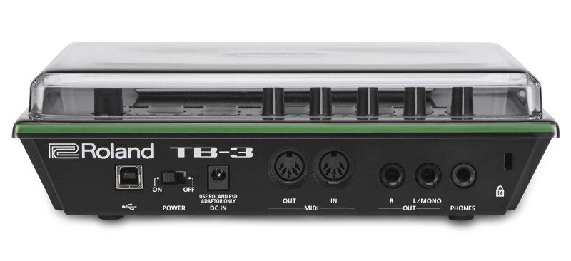 Decksaver cover for Roland Aira TB-3 vocal effect unit, showing a clear protective plastic cover fitted over the device.