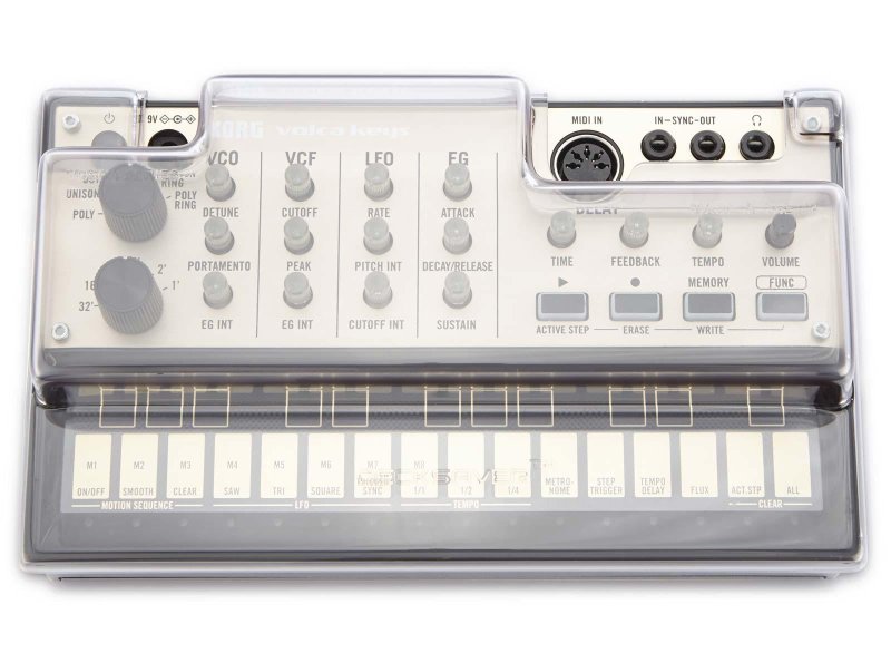 Decksaver Korg Volca Series cover protecting grooveboxes from dust and damage, made of durable clear plastic.