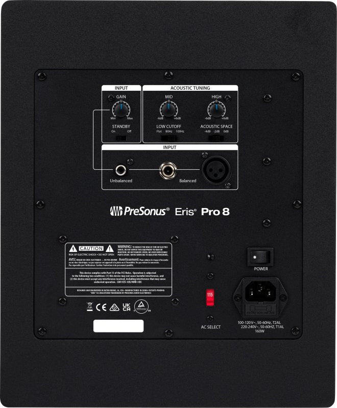 PreSonus Eris 8-inch active coaxial 2-way studio monitor for accurate sound reproduction in a professional music studio setup.