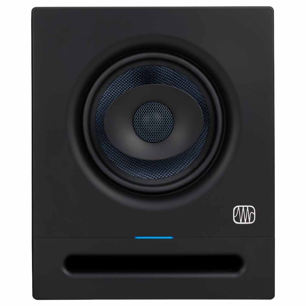PreSonus Eris Pro 6 coaxial 6.5-inch active studio monitor showing the front speaker with controls and grille.