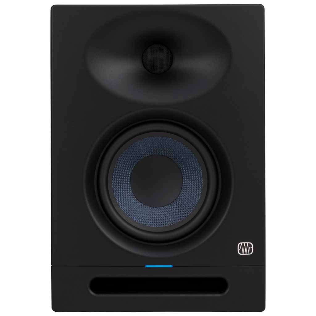 PreSonus Eris Studio 5 compact 5-inch 80W studio monitor with EBM waveguide, front view showing speaker and controls.