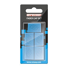 Blue Reloop Fader Cap Set for cartridges and stylus control, featuring durable, easy-to-grip fader caps for DJ equipment.