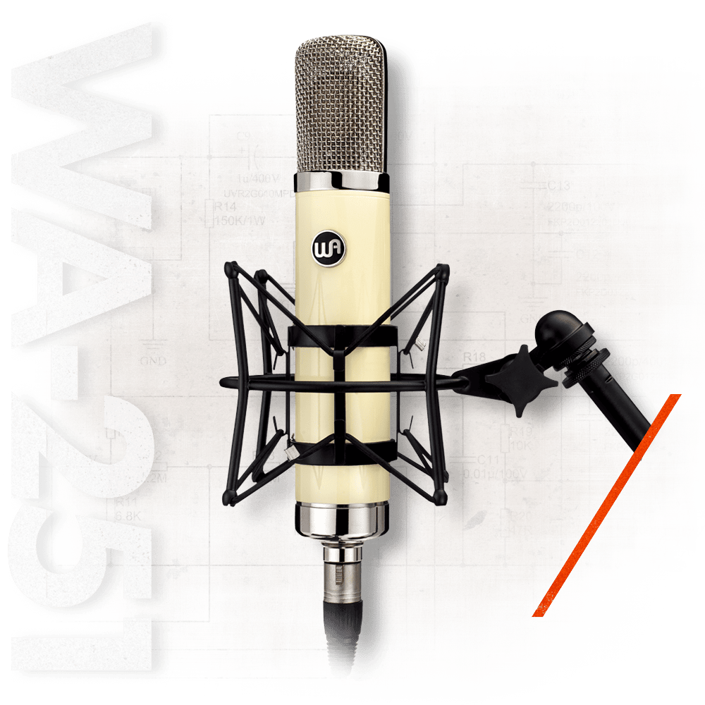 Warm Audio Tube Condenser Microphone shown in a gallery image, featuring its vintage design and professional audio recording features.