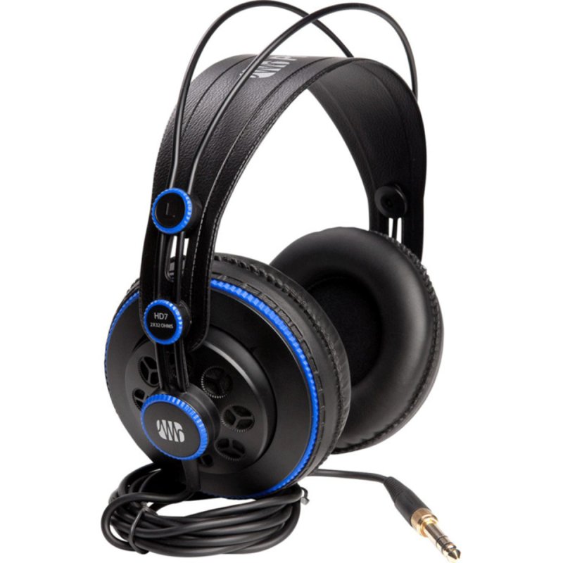 PreSonus semi-closed professional on-ear monitoring headphones with cushioned ear cups and adjustable headband.
