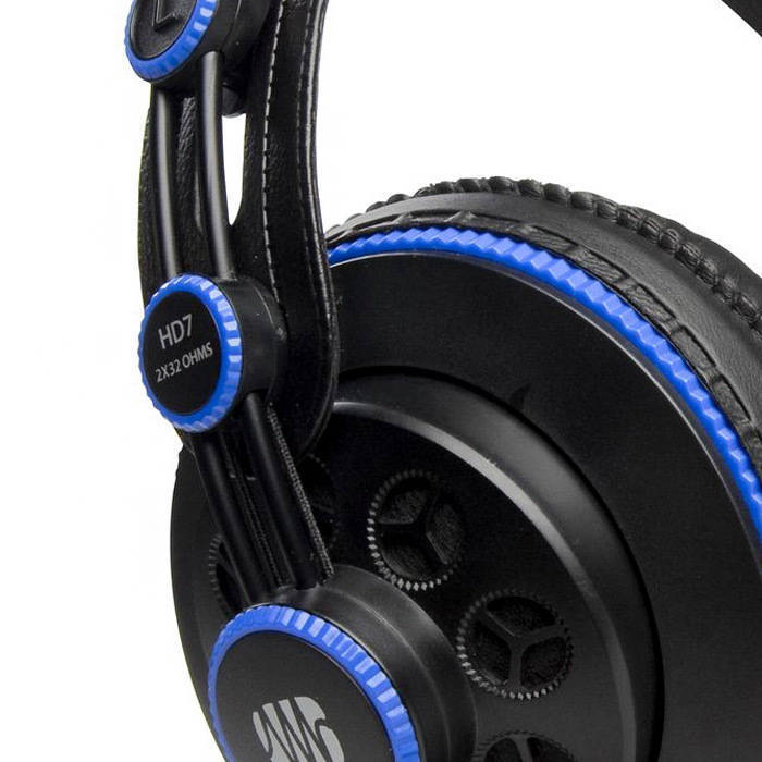 PreSonus semi-closed professional on-ear monitoring headphones with cushioned ear cups and adjustable headband.