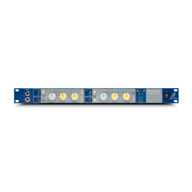 Focusrite Pro ISA Two Classic dual mono transformer-based microphone preamplifier front view showing controls and input connections.