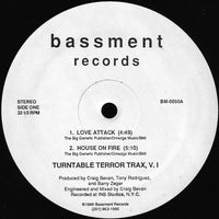 Turntable Terror Trax - V. 1, 12" vinyl, on Bassment Records (1986)
