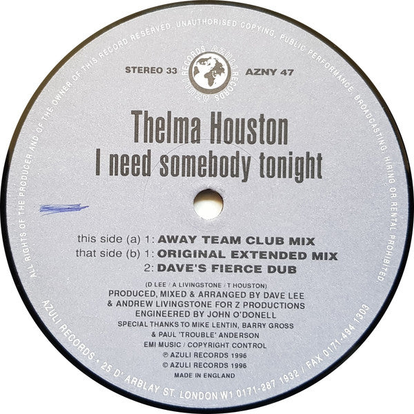 I Need Somebody Tonight (Original Mixes) Thelma Houston