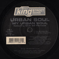 Rectangle Triangle My Urban Soul (Club 69 Remixes) vinyl record with colorful album artwork and turntable setup.