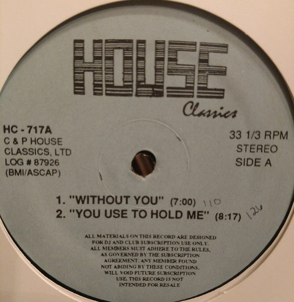 Without You / You Used To Hold Me / Shake Your Body Touch (12),Ralphi Rosario,Jeanette Thomas