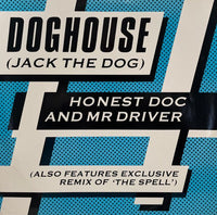 Rectangle Triangle Jack The Dog doghouse, wooden outdoor shelter with a peaked roof, designed for small to medium-sized dogs.