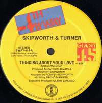 Close-up of the book "Thinking About Your Love" by Rectangle Triangle, showing its cover design and title.