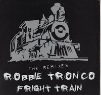 Fright Train remix album cover by Rectangle Triangle featuring vibrant, abstract artwork with bold colors and dynamic shapes.