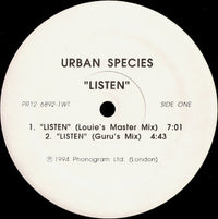 Urban Species - Listen, 12" vinyl, on FFRR (1994)