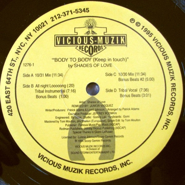Body To Body (Keep In Touch) (The Junior Vasquez Remixes) Shades Of Love
