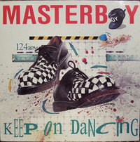 Keep On Dancing poster by Rectangle Triangle featuring colorful, abstract geometric shapes on a black background.