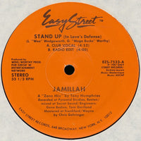 Rectangle Triangle's "Stand Up (In Love's Defense)" album cover featuring abstract artwork with bold colors and geometric shapes.