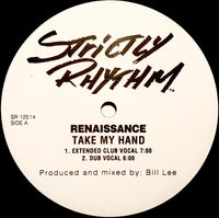 Close-up of the "Take My Hand" artwork by Rectangle Triangle, featuring intricate design details on a high-quality print.