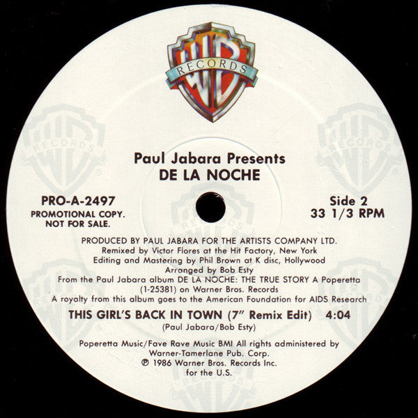 Presents: De La Noche - This Girl's Back In Town Paul Jabara