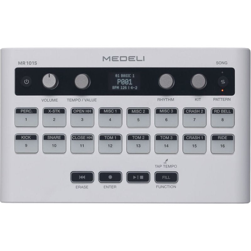 Medeli MR101S-WH Portable 16-Pad Portable Rhythm Machine with USB MIDI and Audio, White 