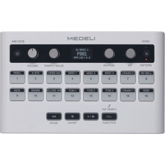 Medeli MR101S-WH Portable 16-Pad Portable Rhythm Machine with USB MIDI and Audio, White