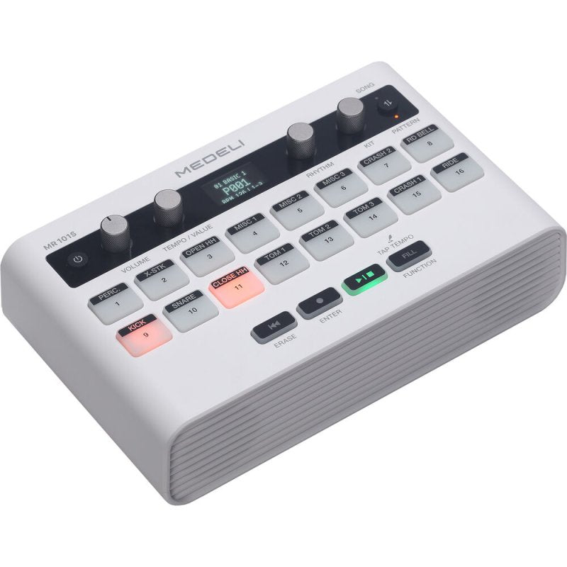 Medeli MR101S-WH Portable 16-Pad Portable Rhythm Machine with USB MIDI and Audio, White 