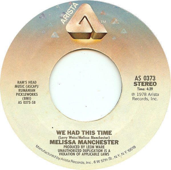 Don't Cry Out Loud / We Had This Time Melissa Manchester