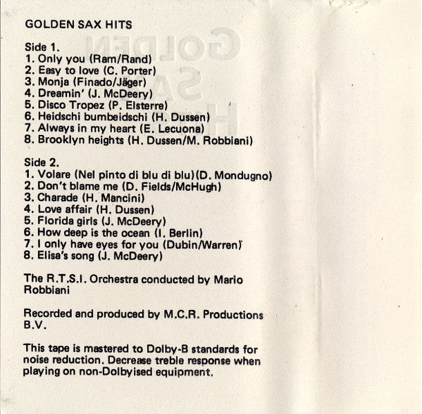 Golden Sax Hits Orchestra Della Radio Televisione Della Svizzera Italiana,Mario Robbiani