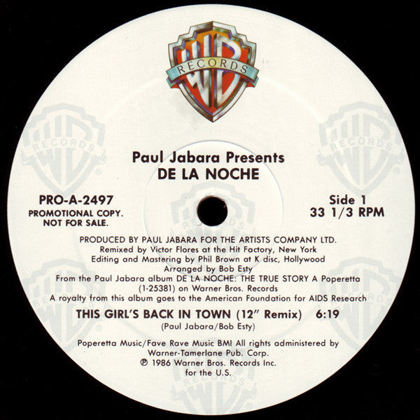 Presents: De La Noche - This Girl's Back In Town Paul Jabara