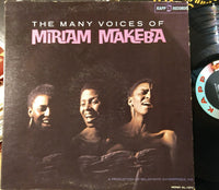Cover image of "The Many Voices of Miriam Makeba" album by Rectangle Triangle, featuring vibrant artwork of the South African singer.