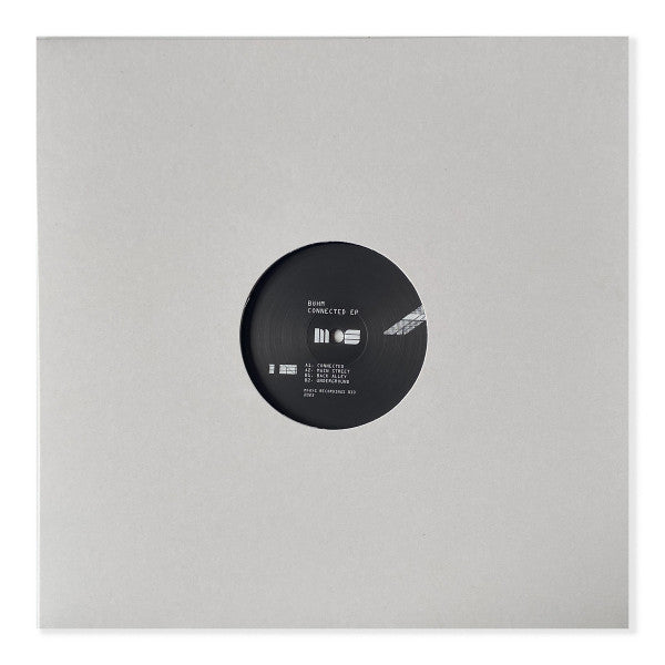 Connected EP music album cover by Rectangle Triangle, featuring abstract geometric artwork in shades of gray and black.