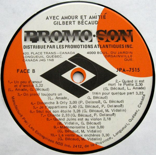 Avec Amour Et Amitié Gilbert Bécaud