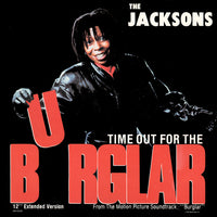 Image of the "Time Out For The Burglar" 12-inch extended version vinyl record by Rectangle Triangle, showing the album cover art.