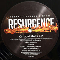 Close-up of Rectangle Triangle Critical Mass EP vinyl record cover with abstract geometric artwork.