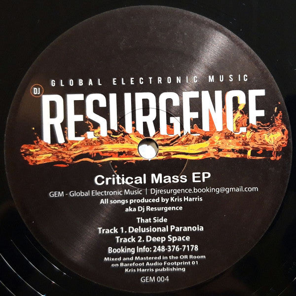 Close-up of Rectangle Triangle Critical Mass EP vinyl record cover with abstract geometric artwork.