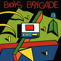 Young boy wearing a Boys Brigade uniform with a rectangle and triangle badge, standing outdoors in a casual setting.
