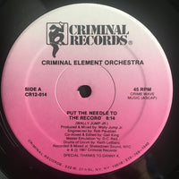 Close-up of a record player needle on a vinyl record, with the image titled "Put The Needle To The Record" by Rectangle Triangle.