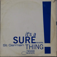 Close-up of the album cover for "It's A Sure Thing Revisited" by Rectangle Triangle, featuring abstract geometric artwork.