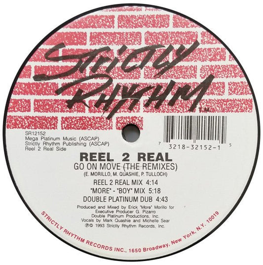 Rectangle Triangle's "Go On Move (The Remixes)" album cover featuring abstract geometric art and bold typography.