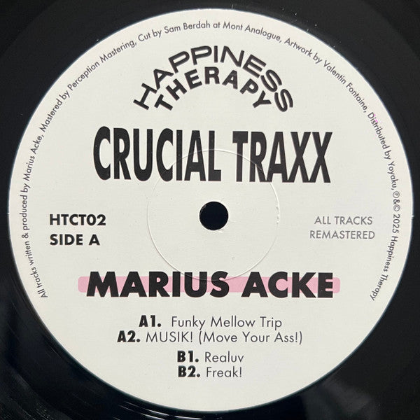 Rectangle Triangle Happiness Therapy Crucial Traxx 02 album cover art featuring vibrant abstract geometric shapes on a dark background.