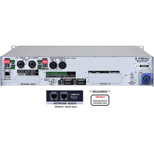 Ashly NXE3.02BD NXE Series 2-Channel Networkable Multi-Mode Power Amplifier with OPDAC4 & OPDante Cards 