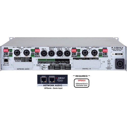 Ashly NXE3.04BD NXE Series 4-Channel Networkable Multi-Mode Power Amplifier with OPDAC4 & OPDante Cards 