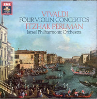 Cover image of "Four Violin Concertos" album by Rectangle Triangle, featuring a classical violin and sheet music.