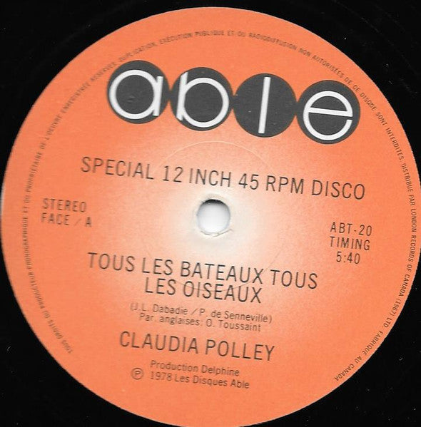 Tous Les Bateaux Tous Les Oiseaux Claudia Polley