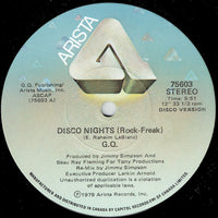 Rectangle Triangle Disco Nights Rock-Freak and Boogie Oogie Oogie album cover art with vibrant colors and bold typography.