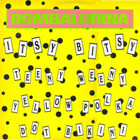 Rectangle Triangle Itsy Bitsy Teeny Weeny Yellow Polka Dot Bikini with triangle top and matching bottom on a white background.