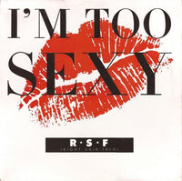 Rectangle Triangle "I'm Too Sexy" graphic T-shirt featuring bold text on a casual black cotton shirt.